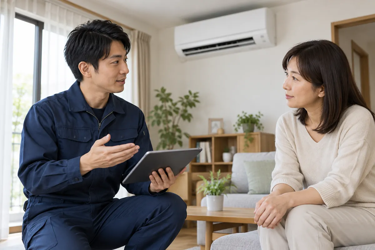 エアコンの状態について専門業者に相談するイメージ